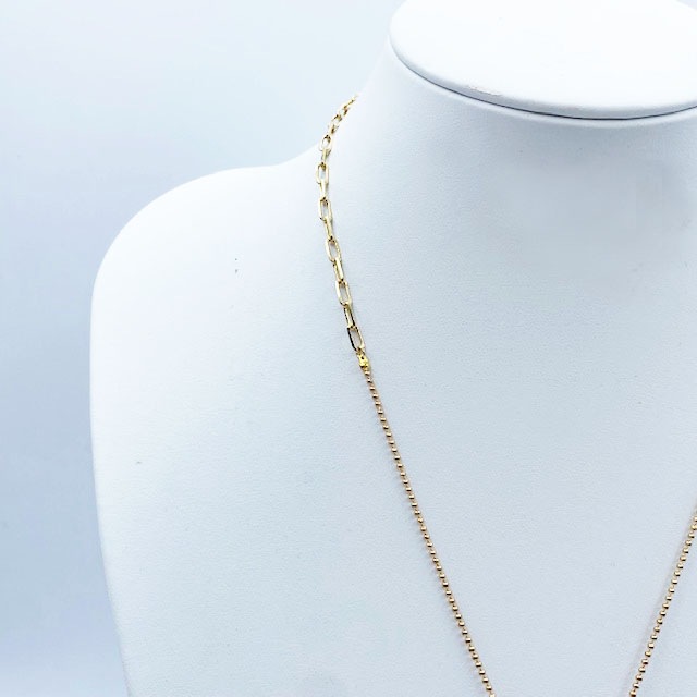 猫と淡水パールのアンシンメトリーチェーンネックレス アンバー　Yukie Takahashi