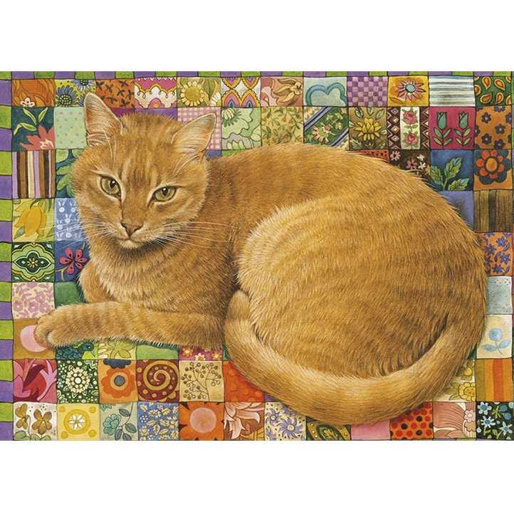 レズリーアンアイボリー 猫の輸入グリーティングカード封筒付 Spiro on patchwork squares