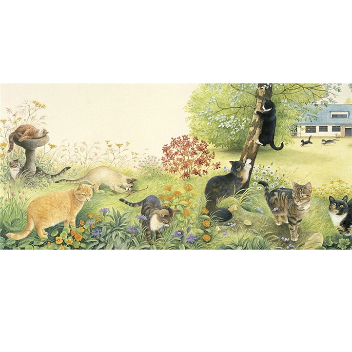 レズリーアンアイボリー 猫の輸入グリーティングカード封筒付　All the cats in the garden