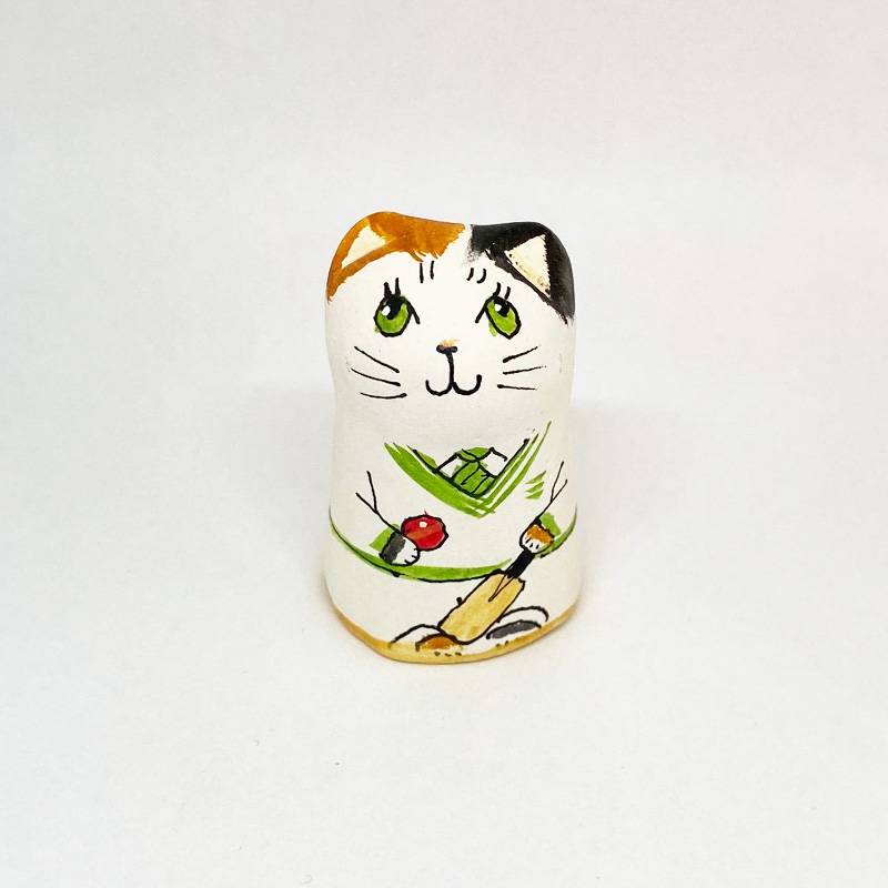 イギリス 素焼きのミニ猫 クリケット 三毛猫 Merryfield Pottery
