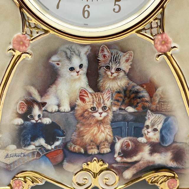 Bradford Exchange 猫柄の陶器製時計 数量限定品 ユルゲン・ショルツ シリアルナンバー入り