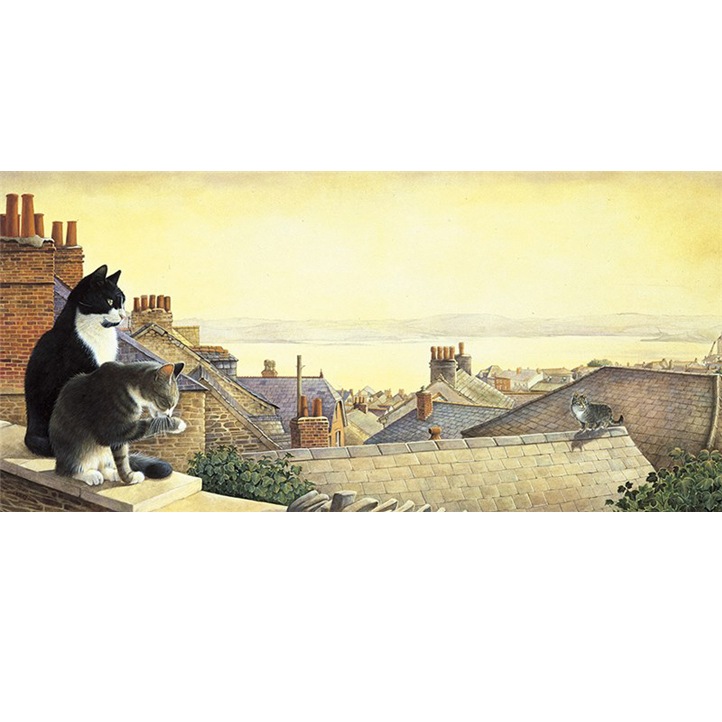 レズリーアンアイボリー 猫の輸入グリーティングカード封筒付　Chesterton, Twiglet and Gemma on rooftops