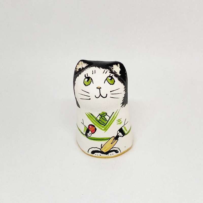 イギリス 素焼きのミニ猫　クリケット　黒白猫  Merryfield Pottery