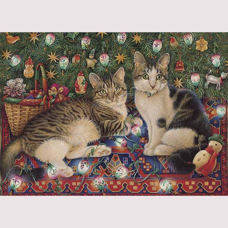 レズリーアンアイボリー 猫の輸入グリーティングカード封筒付 Truffle and Fudge with Christmas lights
