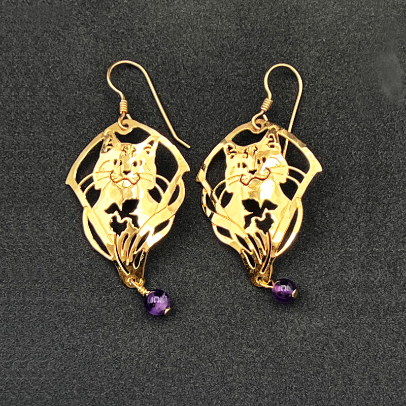 WILD BRYDE ワイルド・ブライド 猫とアメシストのピアス 14Kゴールドプレート