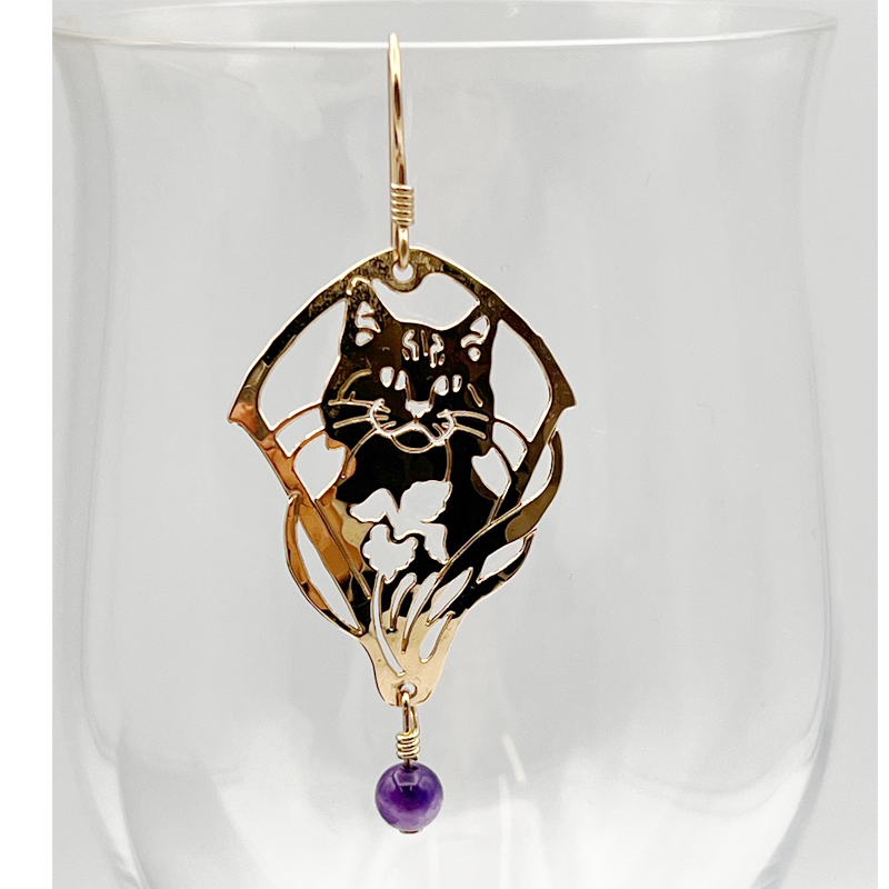 WILD BRYDE ワイルド・ブライド 猫とアメシストのピアス 14Kゴールドプレート