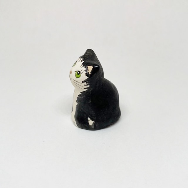 イギリス メリーフィールドポッタリー 素焼きのミニ猫 黒白猫 シンブルD Merryfield Pottery