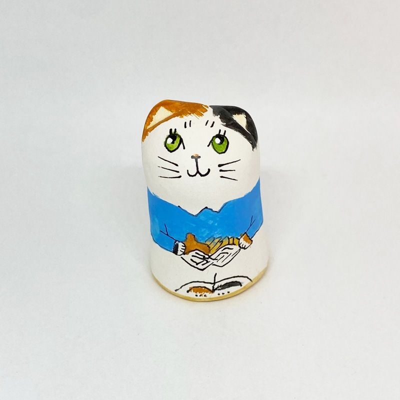 イギリス 素焼きのミニ猫　フィッシュアンドチップス　三毛猫  Merryfield Pottery