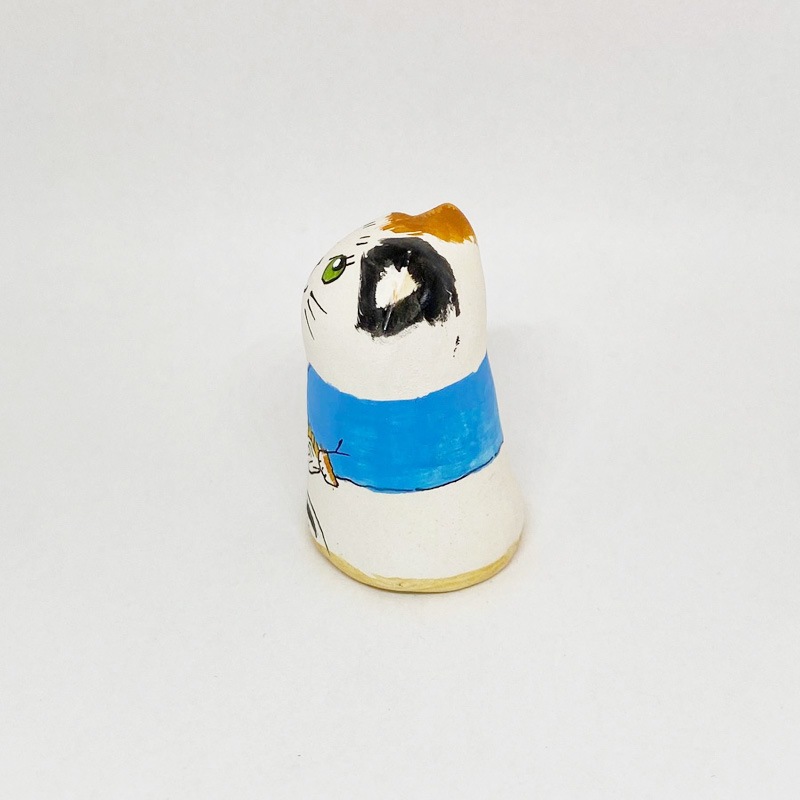 イギリス 素焼きのミニ猫　フィッシュアンドチップス　三毛猫  Merryfield Pottery