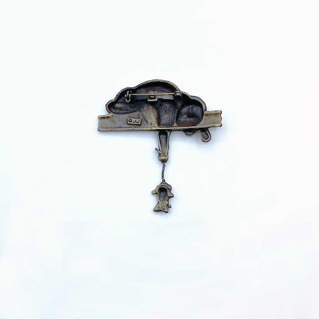 JJ Jonette 猫のヴィンテージブローチ ネズミを捕まえた猫 ピューター製 ブロンズ