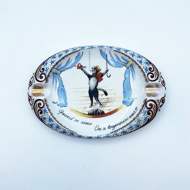 Orlik Limoges 猫の絵柄のアッシュトレイ・ピントレイ アメリカ/フランス Quand on aime.<レア>