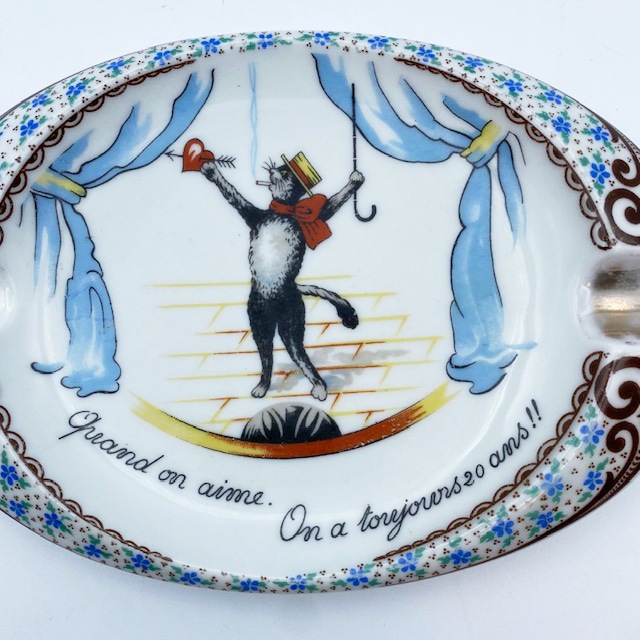 Orlik Limoges 猫の絵柄のアッシュトレイ・ピントレイ アメリカ/フランス Quand on aime.<レア>