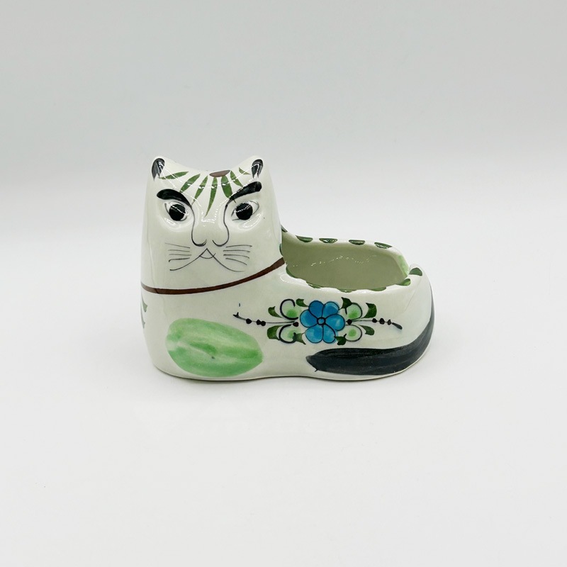 メキシコ　猫型アッシュトレイ 灰皿 絵付師サイン入りハンドペイント　トナラ焼