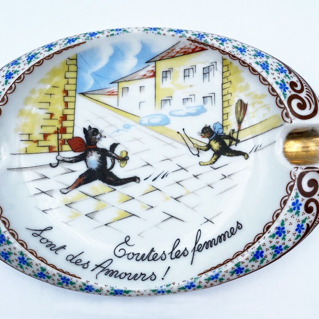 Orlik Limoges 猫の絵柄のアッシュトレイ・ピントレイ　アメリカ/フランス Toutes les femmes.＜レア＞