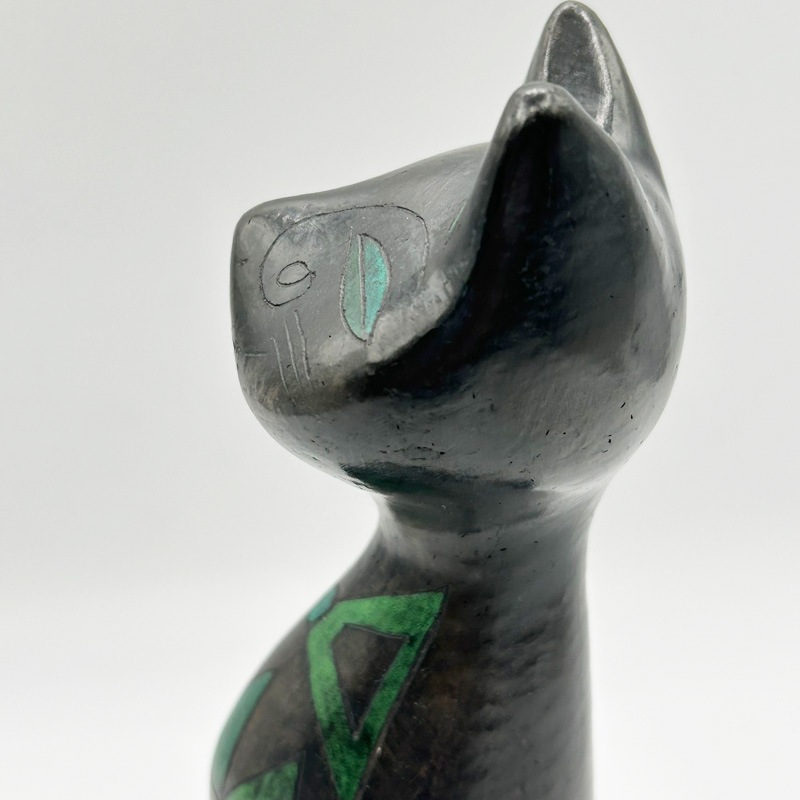 メキシコ　オアハカ黒陶焼きの猫　1970年代ヴィンテージ