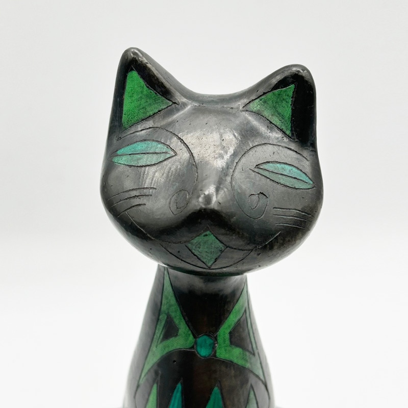メキシコ　オアハカ黒陶焼きの猫　1970年代ヴィンテージ