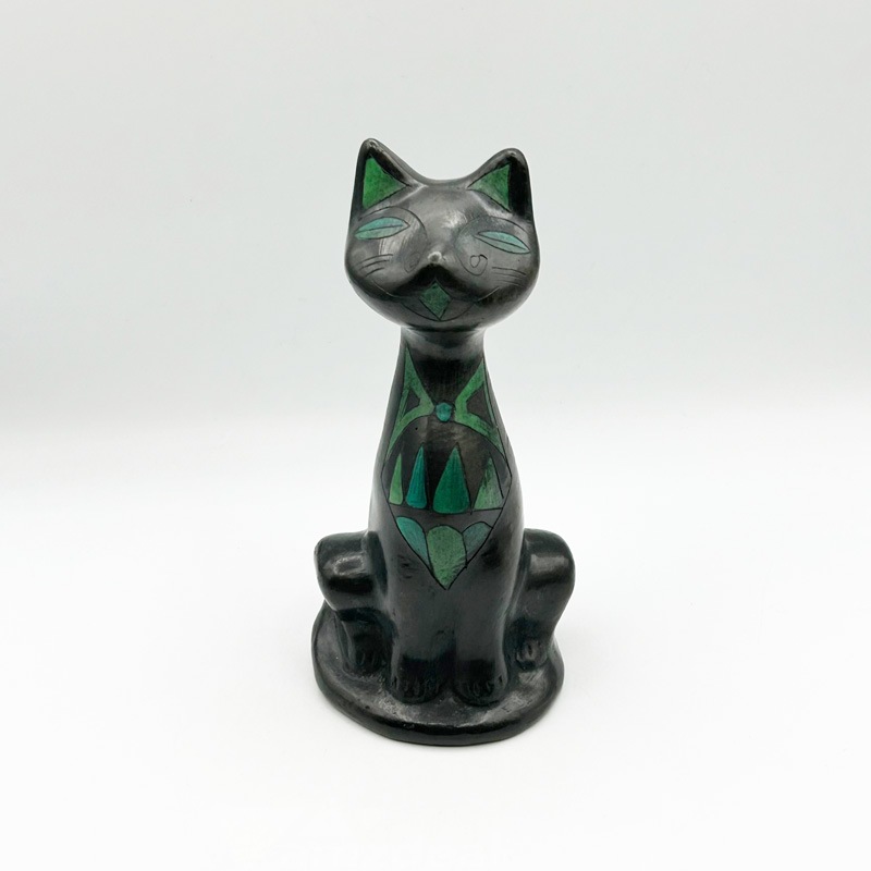 メキシコ　オアハカ黒陶焼きの猫　1970年代ヴィンテージ
