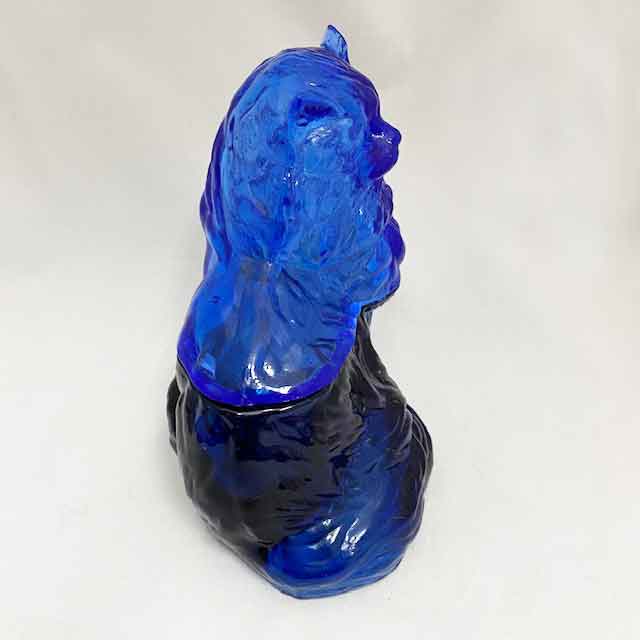 Mosser Glass コバルトブルー色ガラス猫型クッキージャー/キャニスター/小物入れ