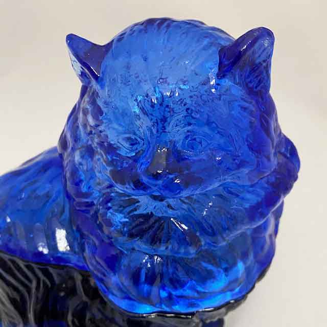 Mosser Glass コバルトブルー色ガラス猫型クッキージャー/キャニスター/小物入れ