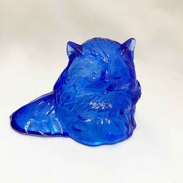 Mosser Glass コバルトブルー色ガラス猫型クッキージャー/キャニスター/小物入れ