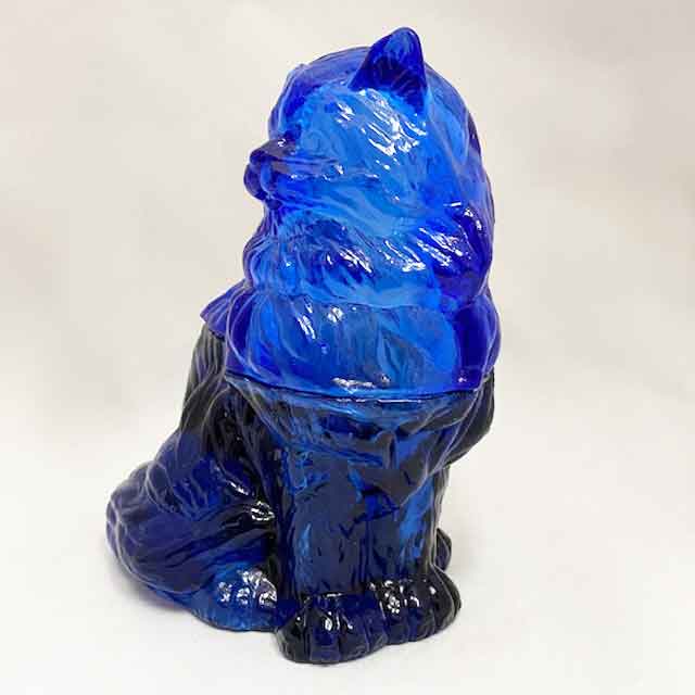 Mosser Glass コバルトブルー色ガラス猫型クッキージャー/キャニスター/小物入れ