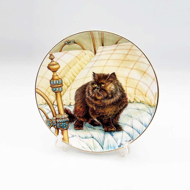英国 Hudson & Middleton 猫の絵皿　エキゾチック風長毛黒猫ちゃん　ブラックペルシャ