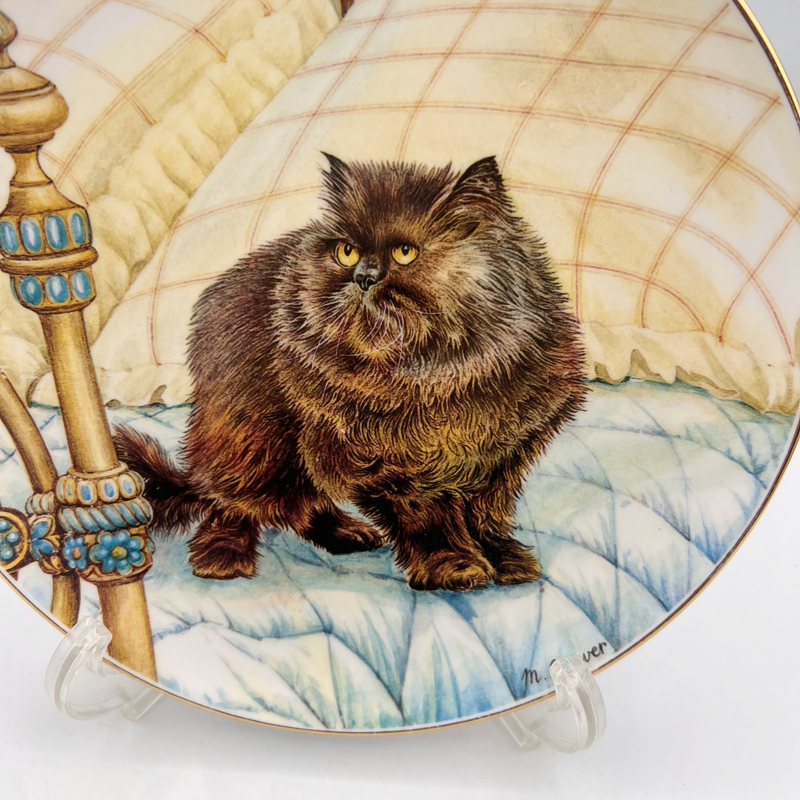 英国 Hudson & Middleton 猫の絵皿　エキゾチック風長毛黒猫ちゃん　ブラックペルシャ