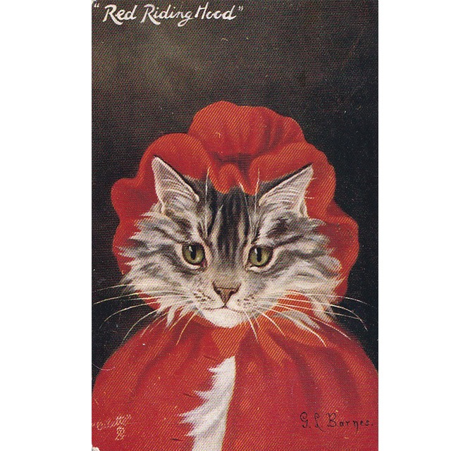 猫のアンティークポストカード G.L.Barnes Red Riding Hood