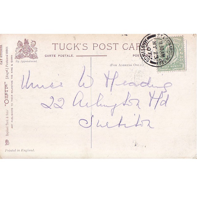 猫のアンティークポストカード G.L.Barnes Red Riding Hood