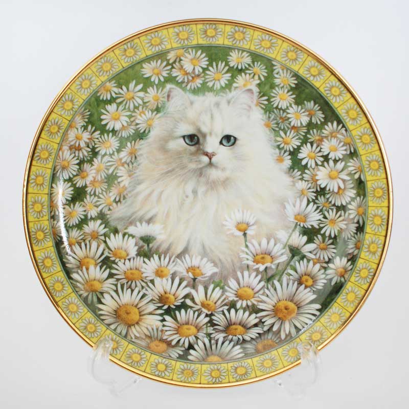 ダンバリーミント レズリー・アン・アイボリー猫の絵皿 Cats Among the Flowers MR. JONES