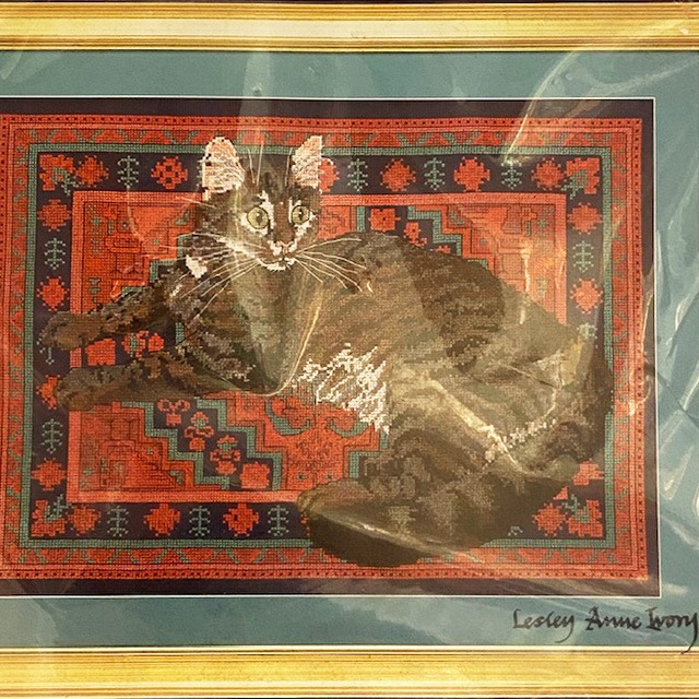 レズリーアイボリー 猫のクロスステッチ(ニードルポイント)キット Muppet on Indian Carpet