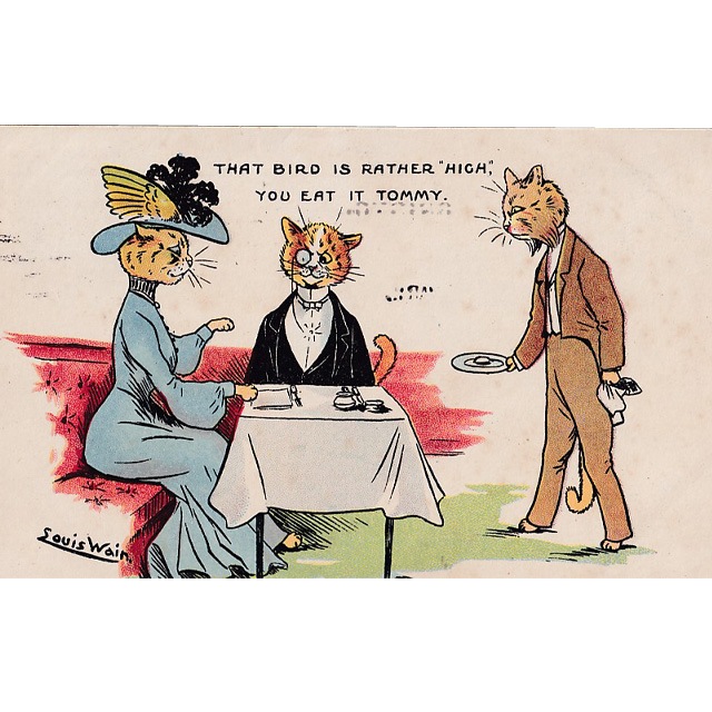 ルイスウェイン Louis Wain 猫と鳥のアンティークポストカード THAT BIRD IS RATHER