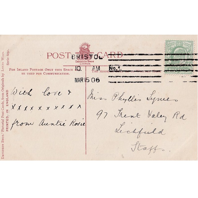 ルイスウェイン Louis Wain 猫と鳥のアンティークポストカード THAT BIRD IS RATHER