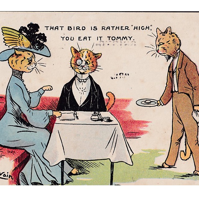 ルイスウェイン Louis Wain 猫と鳥のアンティークポストカード THAT BIRD IS RATHER