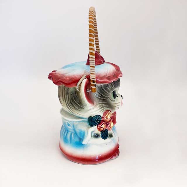 ヴィンテージ赤いリボンが可愛い猫型クッキージャー/キャニスター 日本