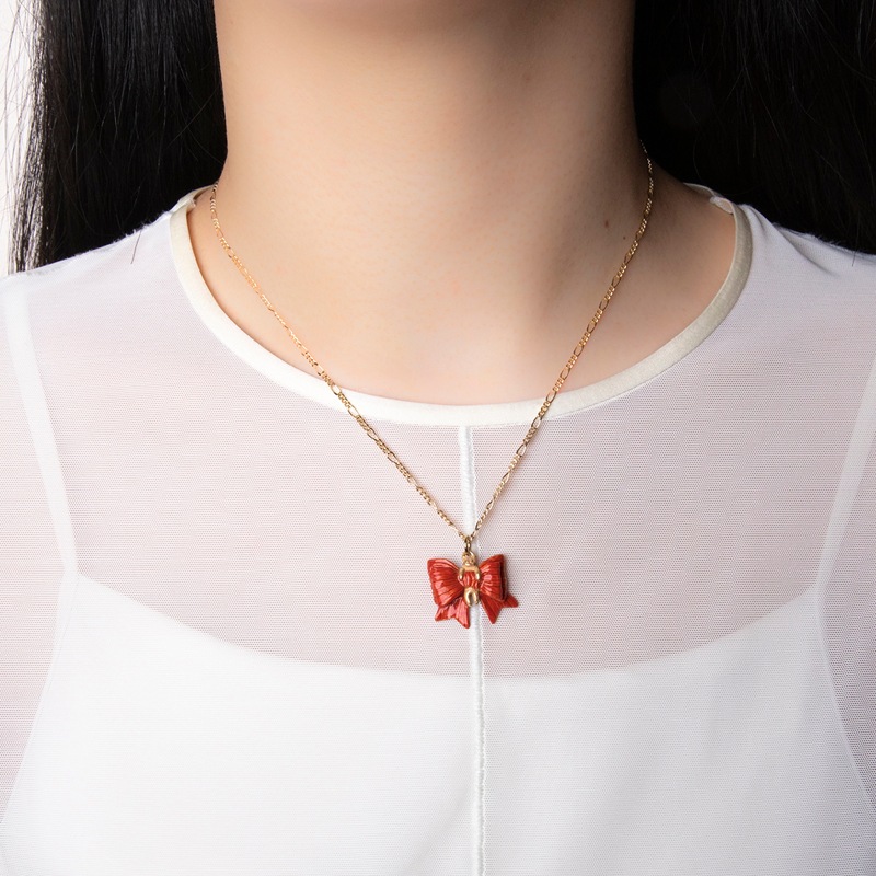 4F フィーアエフ　猫とリボンのネックレス　リボンキャット　日本製　ピューター