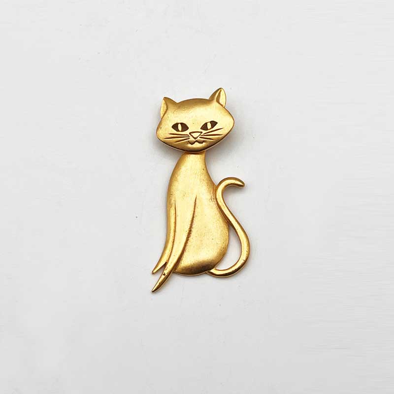 M JENT 揺れる猫のブローチ　艶消しゴールドトーン　1980年代 アメリカ