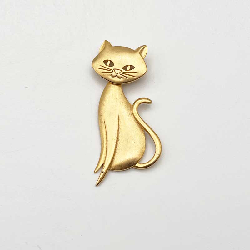 M JENT 揺れる猫のブローチ　艶消しゴールドトーン　1980年代 アメリカ