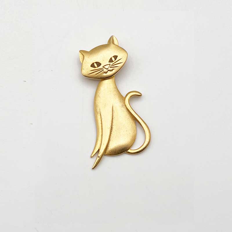 M JENT 揺れる猫のブローチ　艶消しゴールドトーン　1980年代 アメリカ