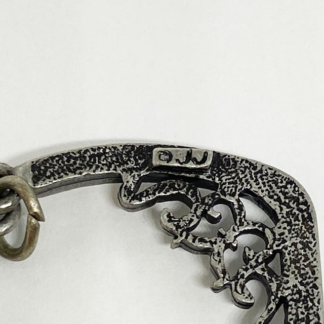 JJ Jonette 猫とかごの鳥のブローチ シルバートーン ピューター製