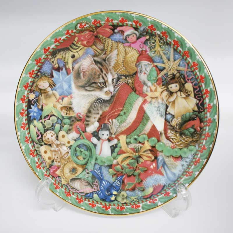 エインズレイ レズリー・アン・アイボリー猫の絵皿 Meet My Kittens 12月ツイグレット