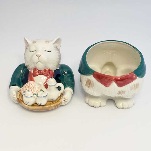 フィッツ＆フロイド Fitz & Floyd 執事の白猫型のクッキージャー・シュガーポット 小物入れ　1988年