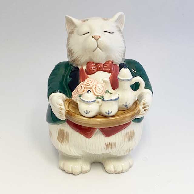 フィッツ＆フロイド Fitz & Floyd 執事の白猫型のクッキージャー・シュガーポット 小物入れ　1988年