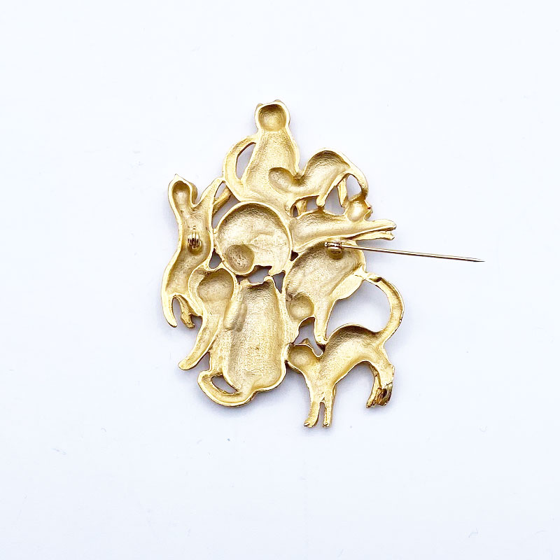 9匹の猫のヴィンテージブローチ ゴールドトーン