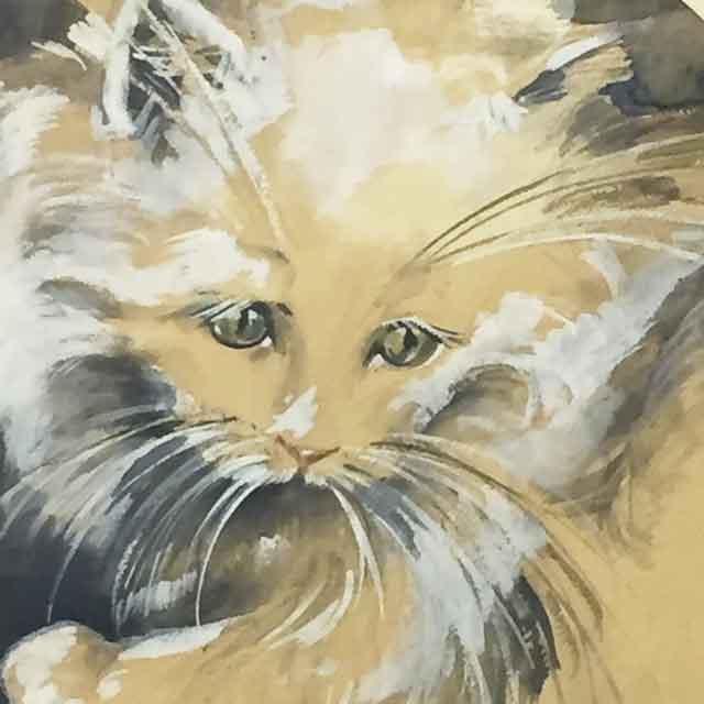 フランスアンティーク油絵白猫