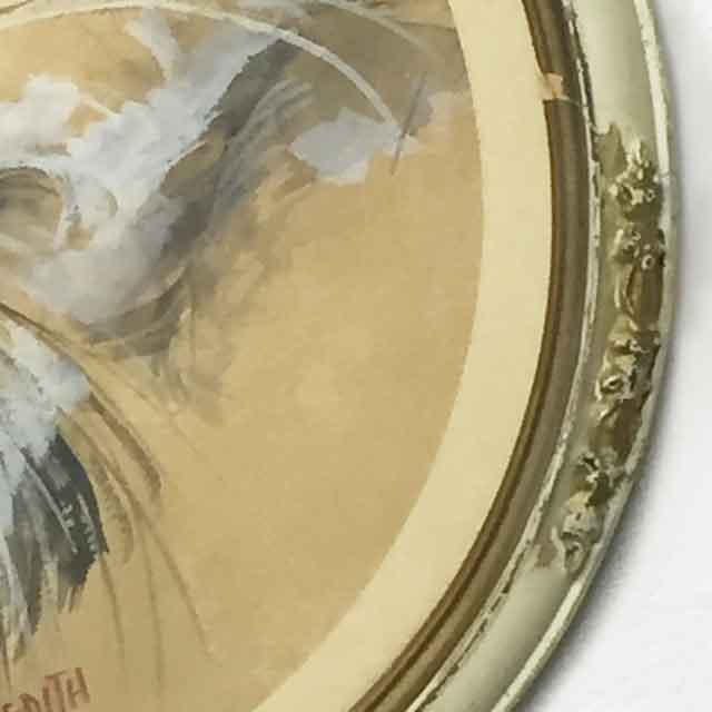 フランス製　アンティーク　1882年の手書きの風景画の額装品細かいサインが最高！ 1900年代初期アンティーク 水彩画の白猫 フランス製 額装品 作家サイン