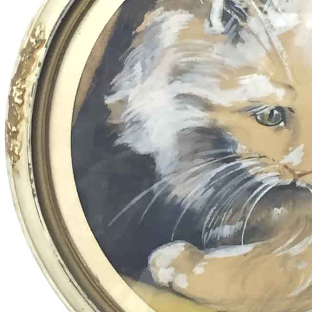 フランスアンティーク油絵白猫