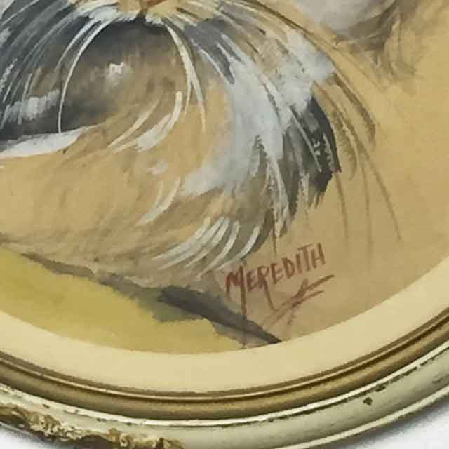 1900年代初期アンティーク 水彩画の白猫 フランス製 額装品 作家