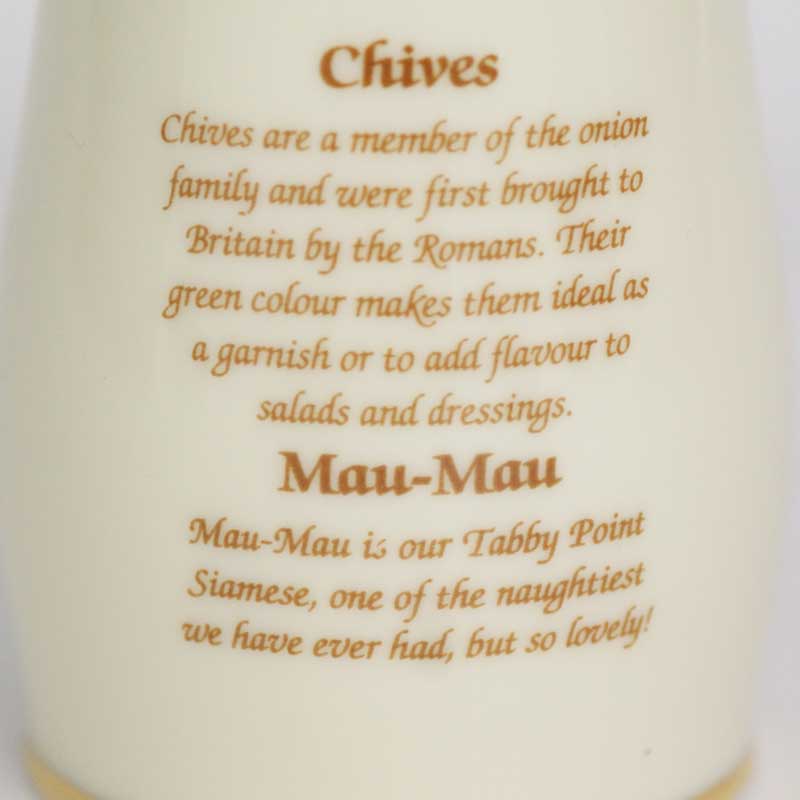 ダンバリーミント レズリー・アン・アイボリー猫のスパイスジャー チャイブ/ マウマウ