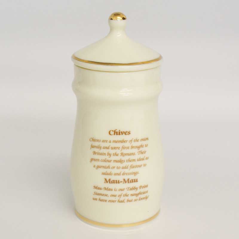 ダンバリーミント レズリー・アン・アイボリー猫のスパイスジャー チャイブ/ マウマウ